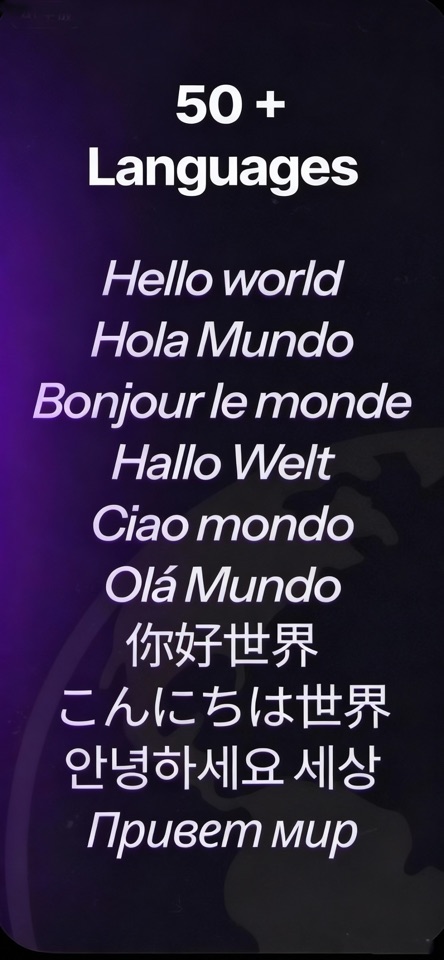 Notic 支持的语言海报：Hello world 的多种语言写法